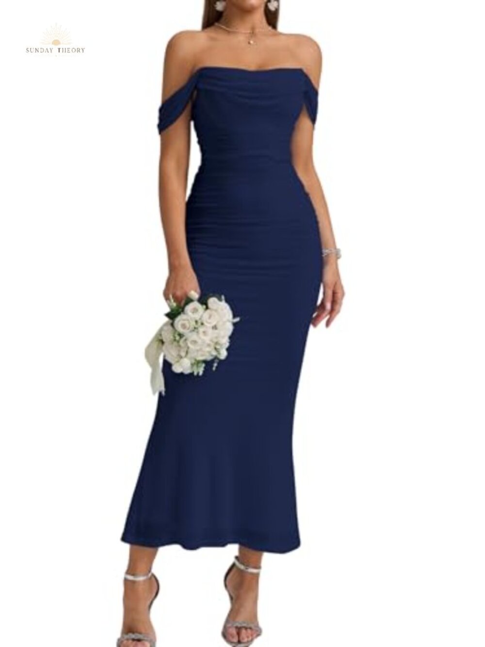 Women Off Shoulder Ruched Corset Maxi Bodycon Formal Wedding Guest Dress